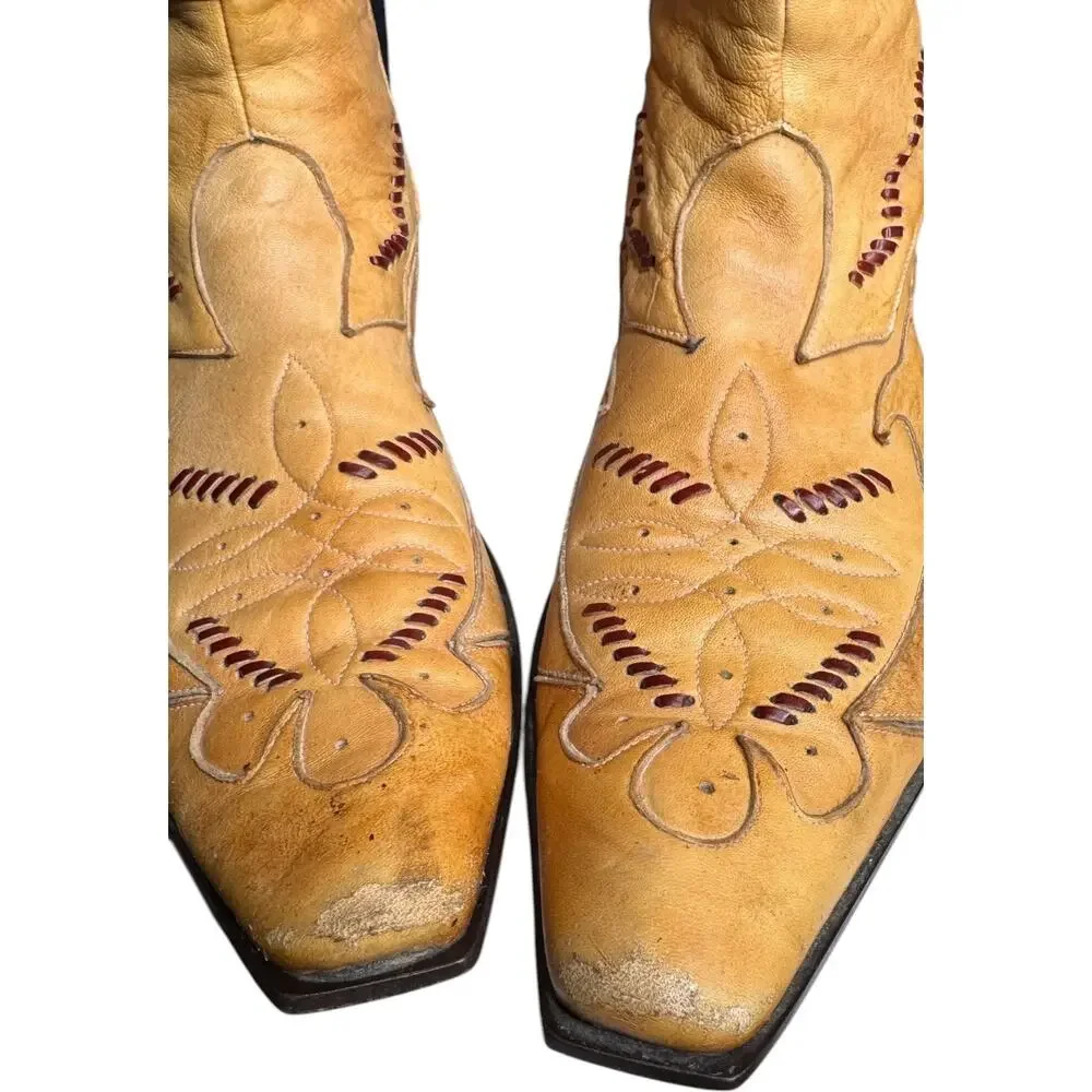 Vintage Jo Ghost Italian Western Cowboy Ankle Boots Tan Leather Size 45 11.5-12